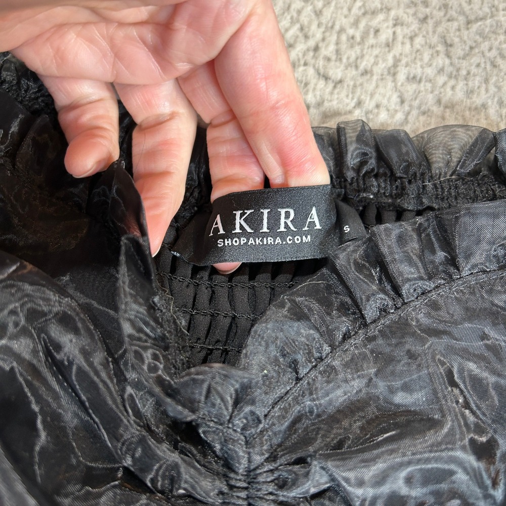 Akira Black Sheer Organza Puff Sleeve Babydoll Mini Dress MD2846 Size S - Picture 4 of 9